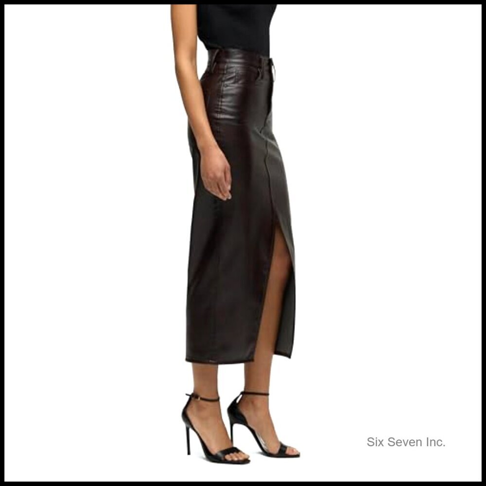Reconstructed Midi Skirt in Vegan Leather with Front Slit - Picture 2 of 7